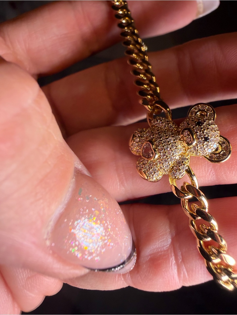 18K Gold Filled Teddy Bear Bracelet AAA CZ Cuban Link 7.25”